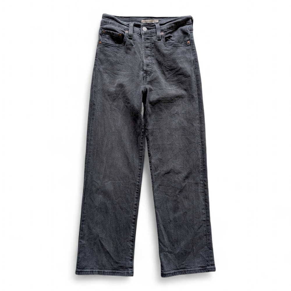 Levi’s Iconic Ribcage High Rise Straight Leg Jeans Black Denim Sz 27 - Picture 5 of 16